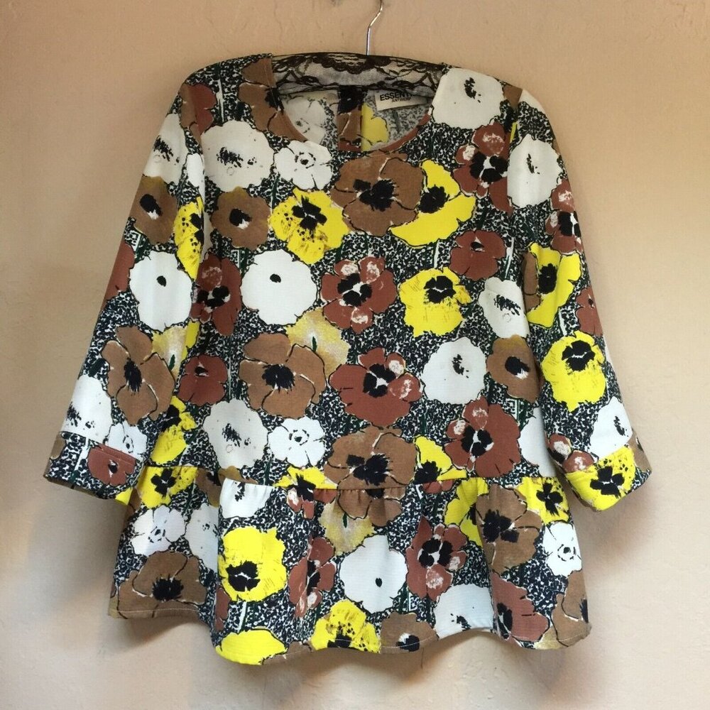 ESSENTIEL Antwerp Women Ruffle Peplum Top Blouse Size 40 Floral Print 3/4 Sleeve